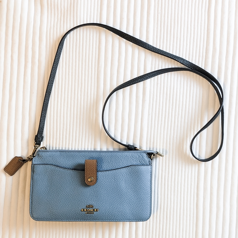 Coach Blue and Brown Crossbody Bag with Adjustable Strap